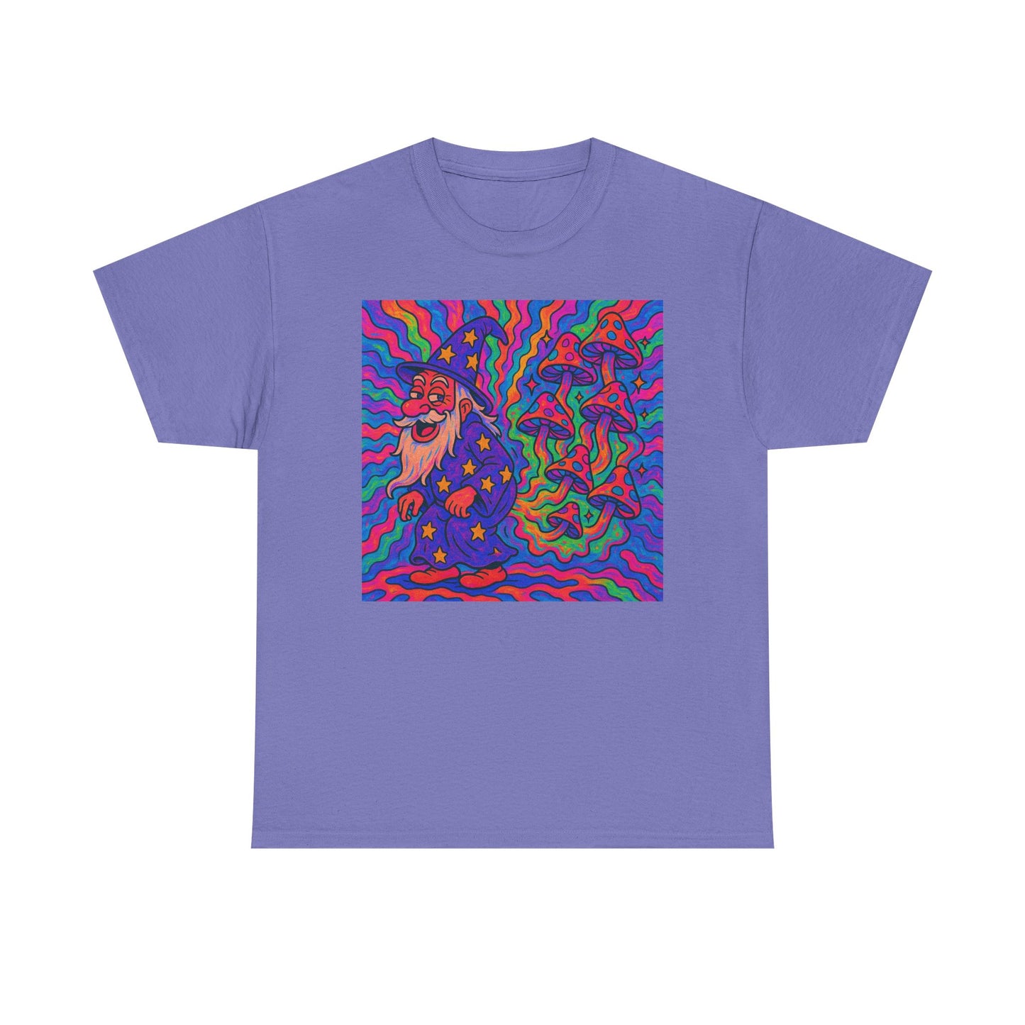 Wizard Farting Magic Mushrooms Graphic T Shirt Funny Unisex Heavy Cotton Tee