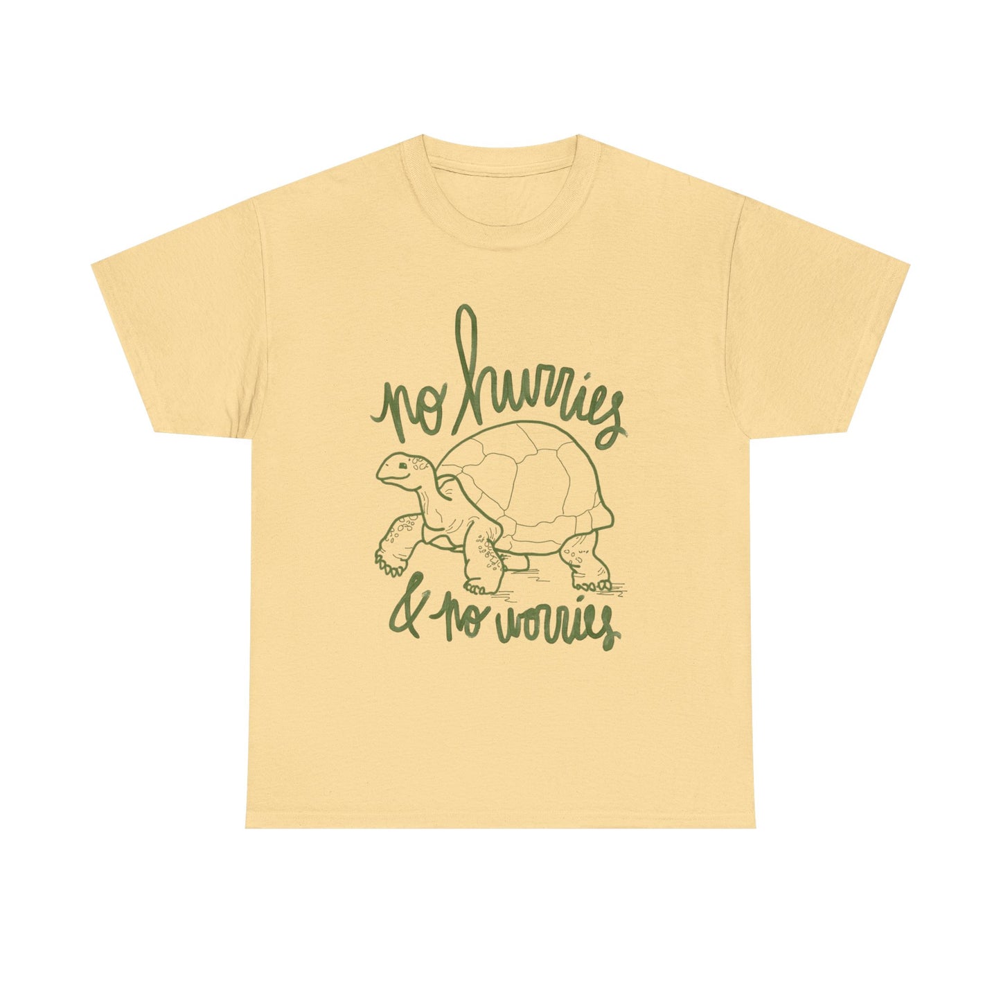 No Hurries No Worries Turtle Graphic T Shirt Unisex Heavy Cotton Tee