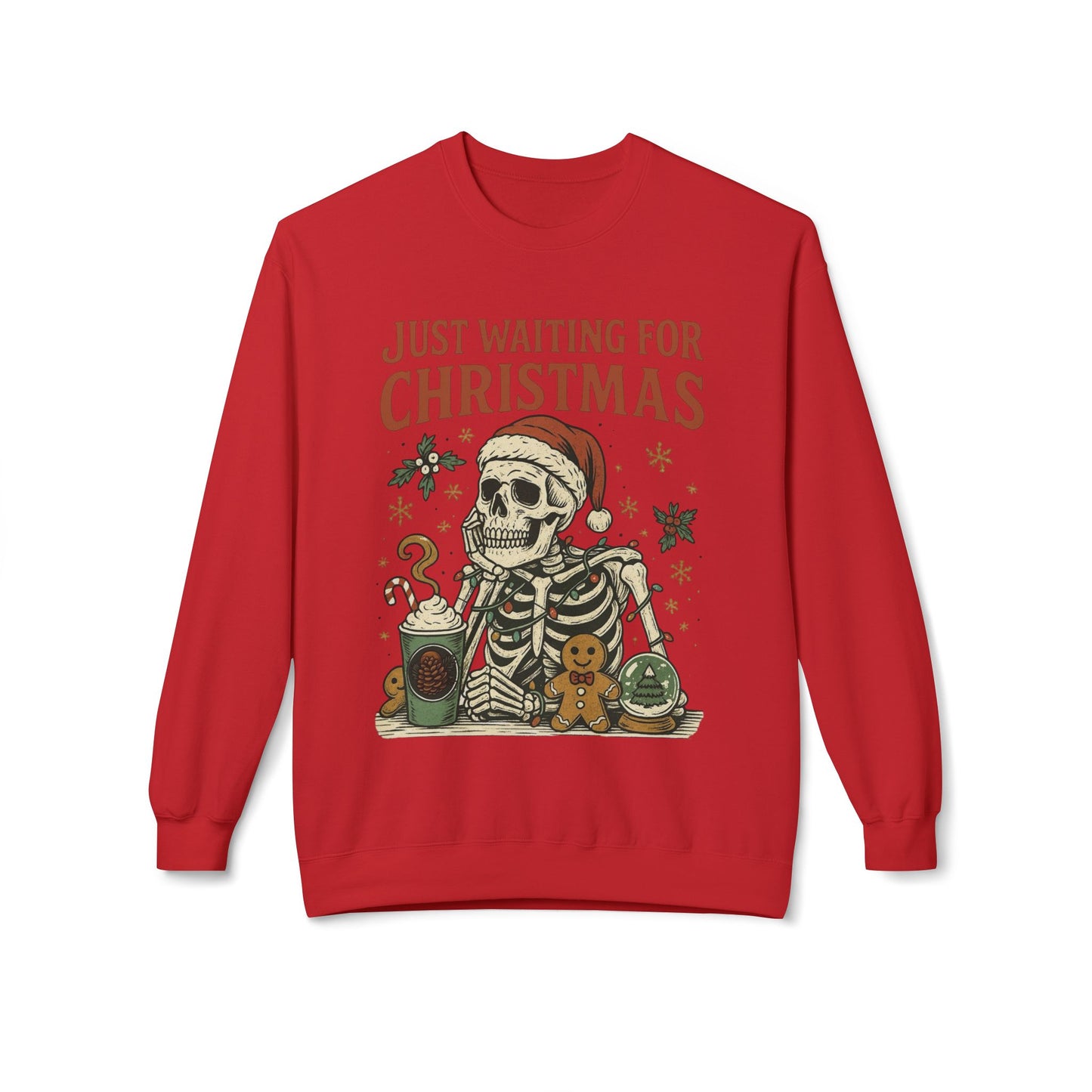 Just Waiting For Christmas Sweater Funny NEW Unisex Fleece Crewneck Sweatshirt