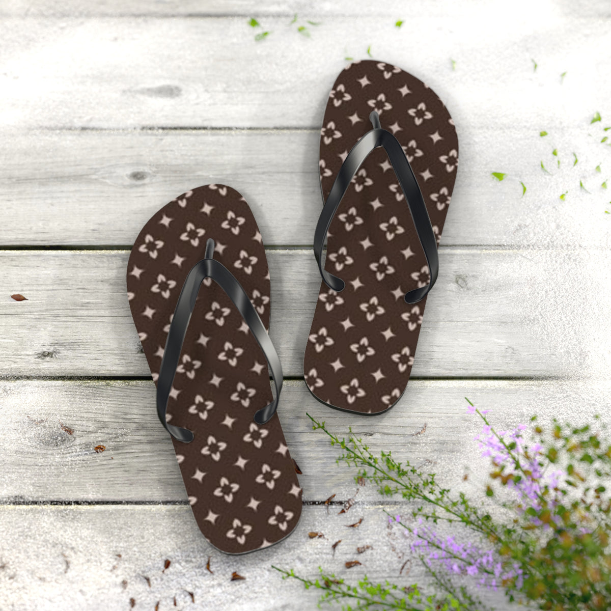 Brown And White Monogram Flip Flops, Sandals Slides, Summer Footwear, Brand New
