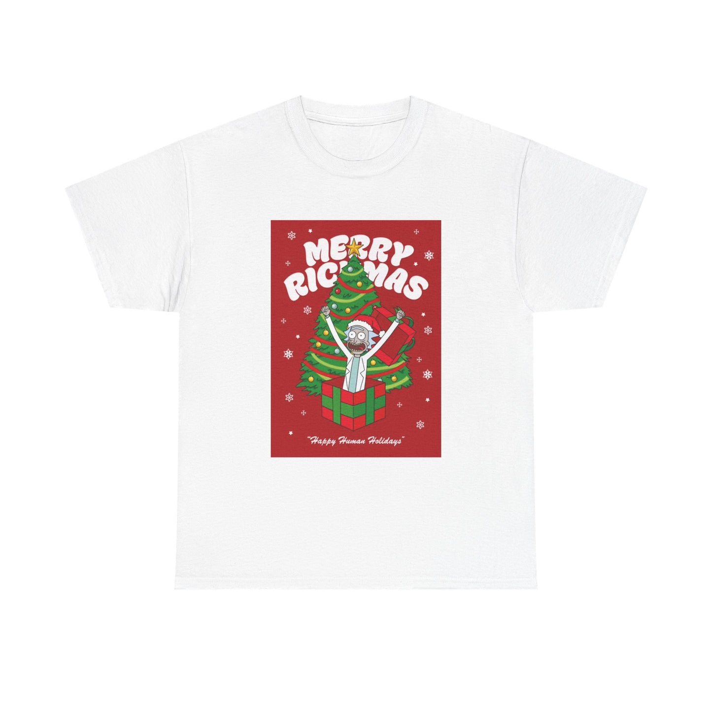 Merry Christmas Rick and Morty Tshirt Funny Cartoon Graphic Unisex Heavy Cotton