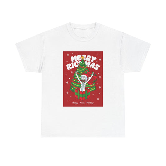 Merry Christmas Rick and Morty Tshirt Funny Cartoon Graphic Unisex Heavy Cotton