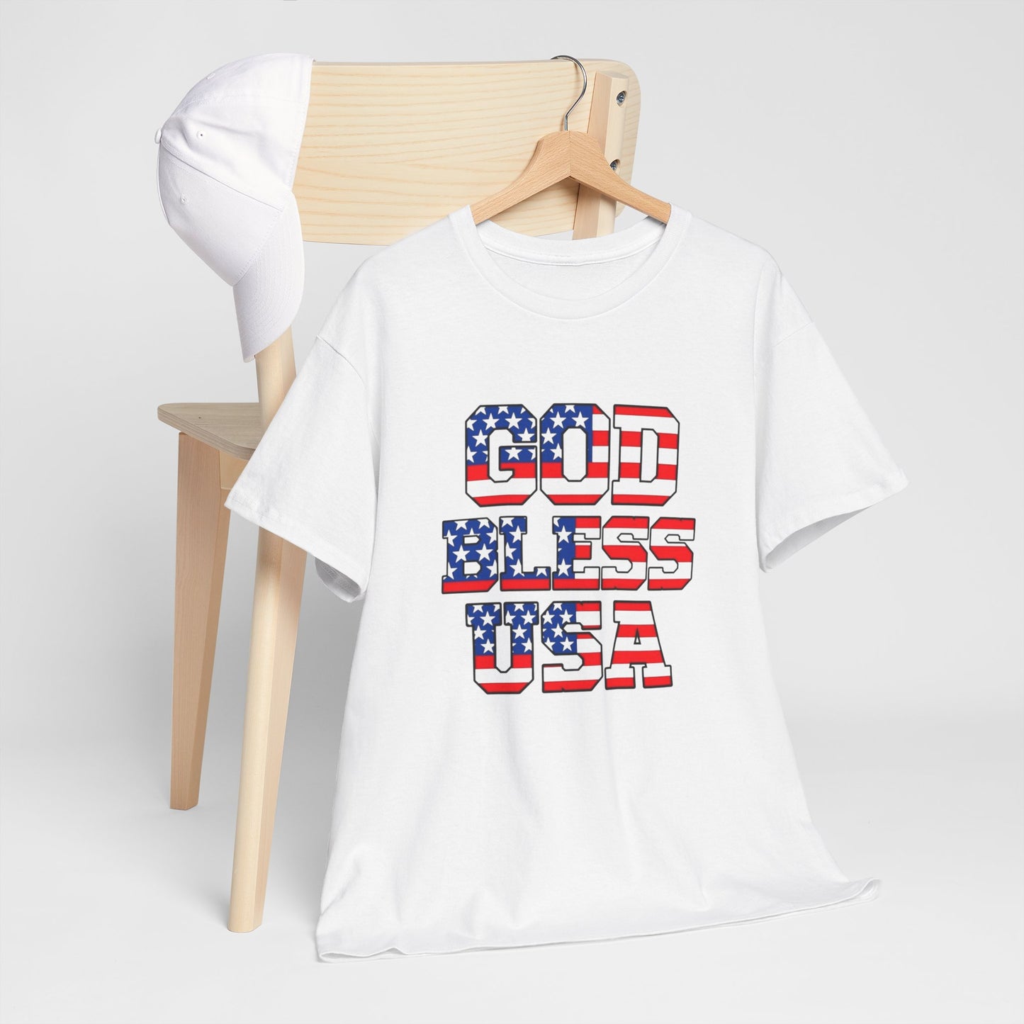 God Bless USA American Flag Graphic T Shirt Heavy Cotton Tee