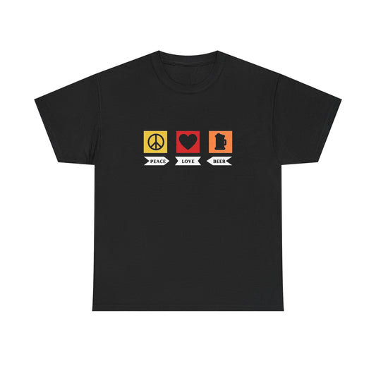 Peace Love And Beer Jokes Graphic T Shirt NEW GIFT Unisex Heavy Cotton Tee