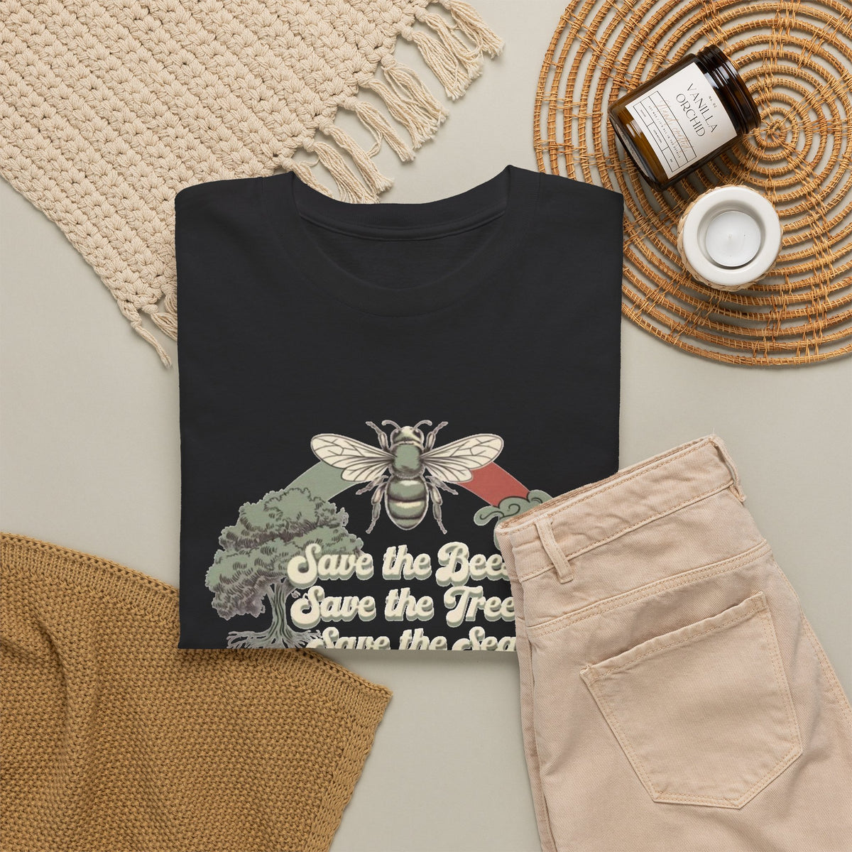 Save The Bees Save The Trees Graphic T Shirt Men's Heavy Cotton Tee