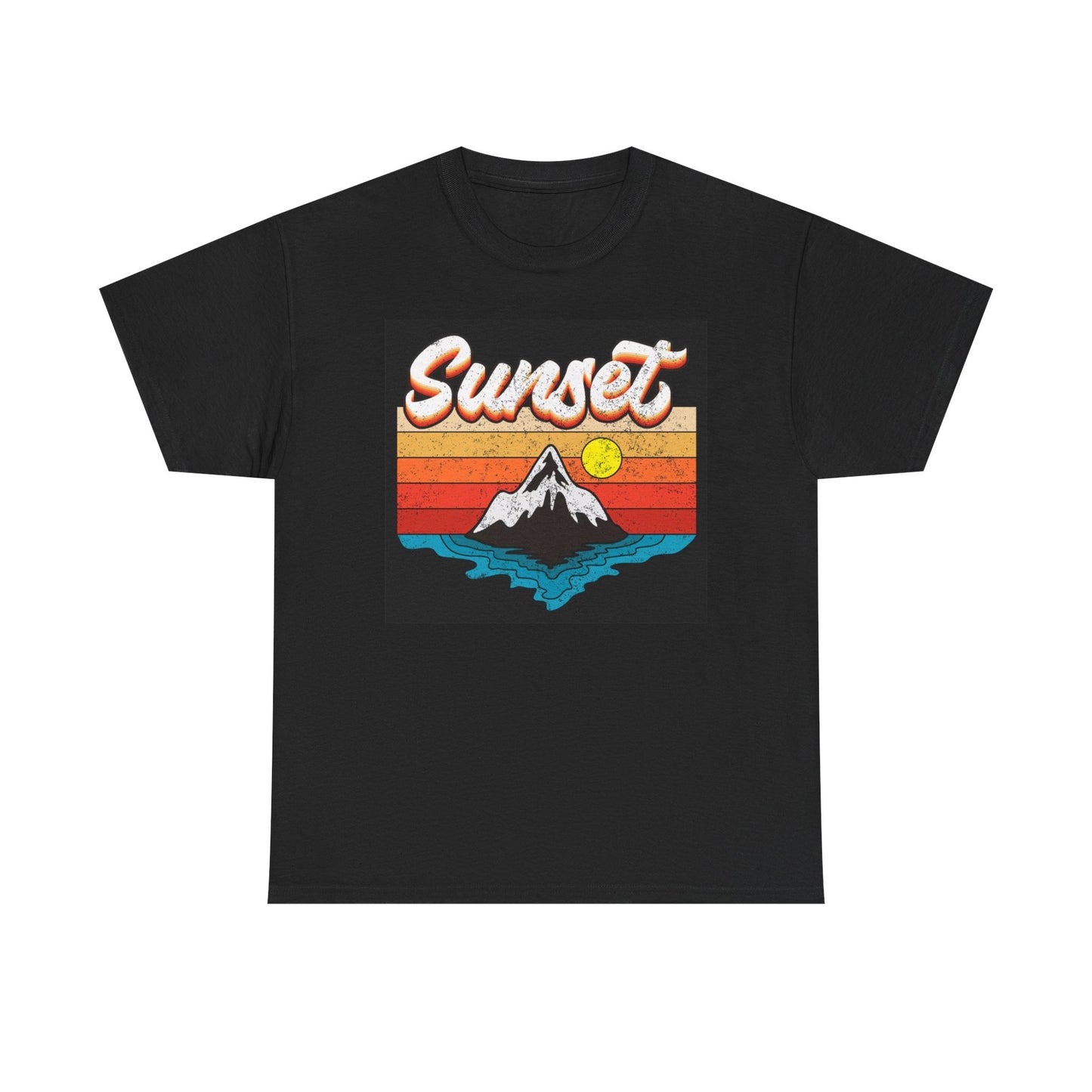 Sunset Graphic T Shirt Retro Mountains Unisex Heavy Cotton Tee