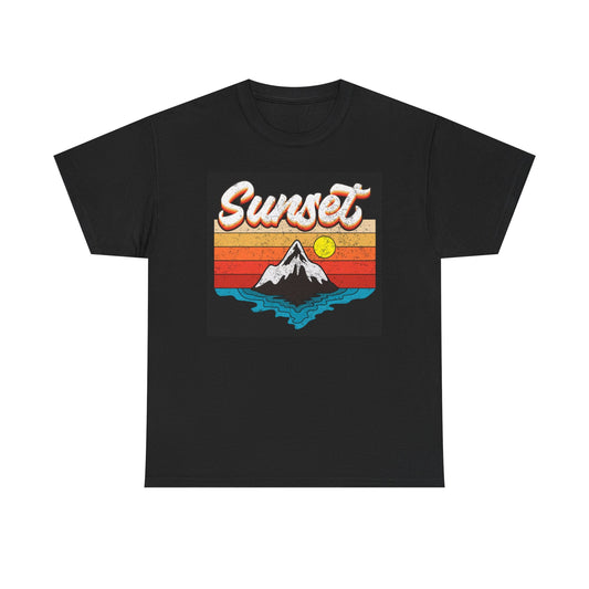 Sunset Graphic T Shirt Retro Mountains Unisex Heavy Cotton Tee