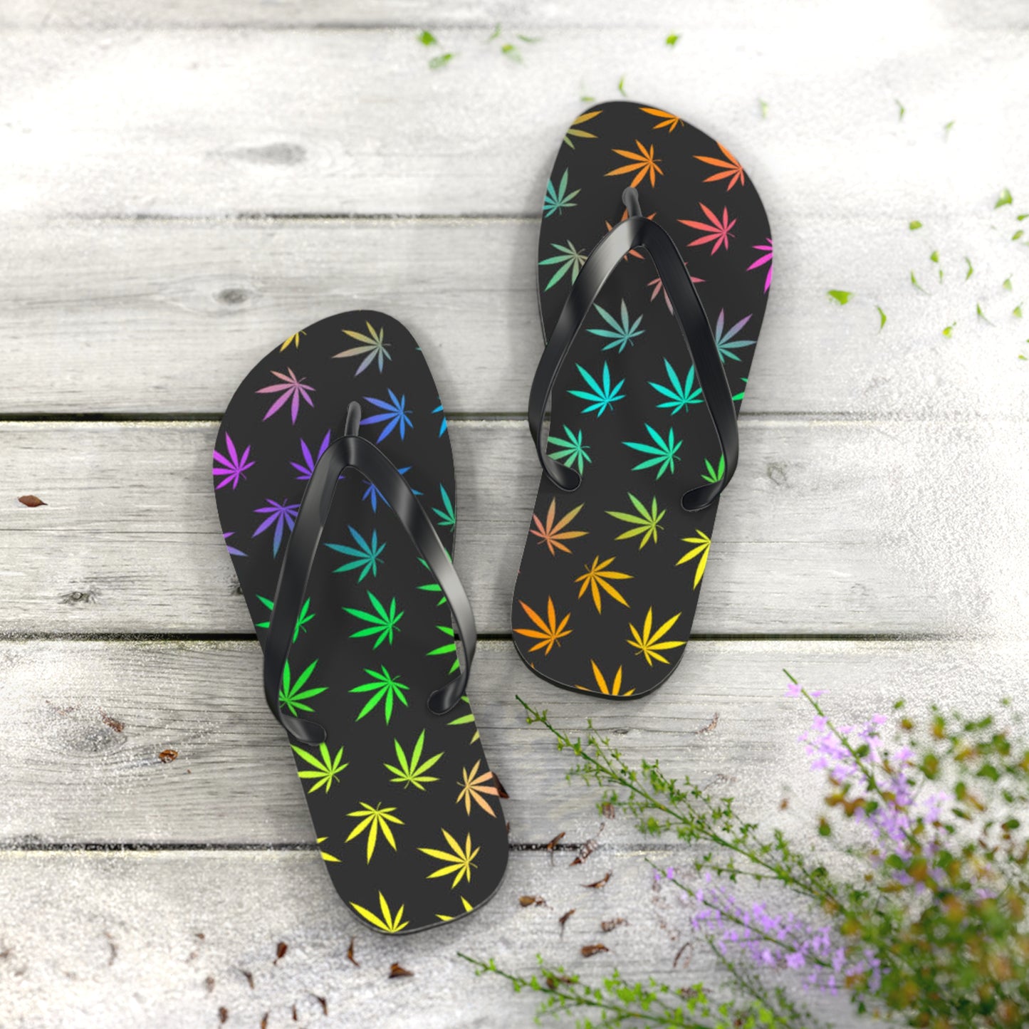 WAVES And SUN Co Sandals Pot Leaf - Flip Flops -Slides Summer Beach BRAND NEW
