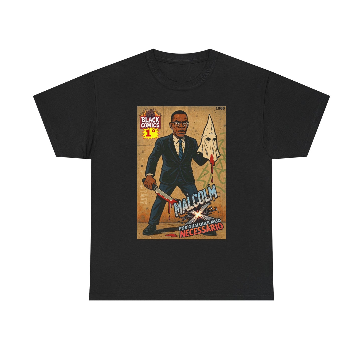 Malcolm X Graphic T Shirt Cartoon Artwork Retro Unisex Heavy Cotton Tee