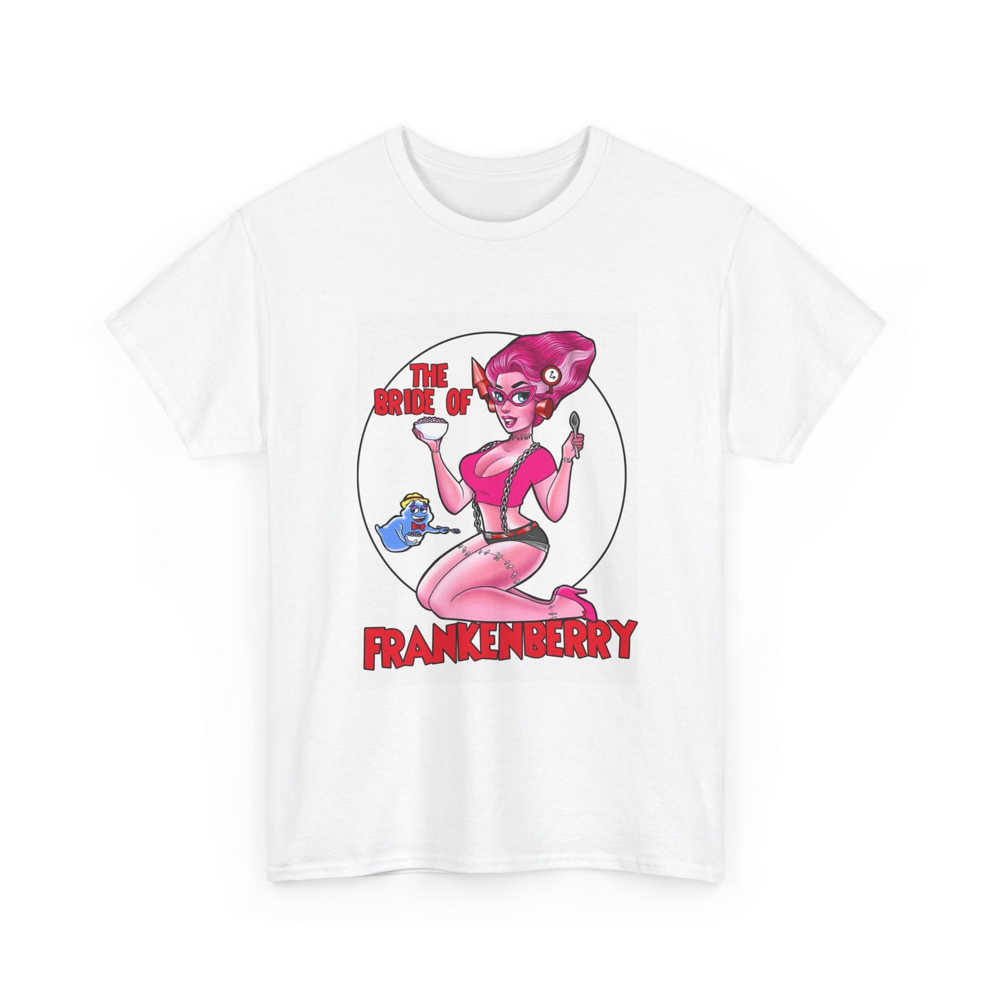 The Bride Of Frankenberry Cereal Tshirt Retro Poster AD Unisex Heavy Cotton Tee