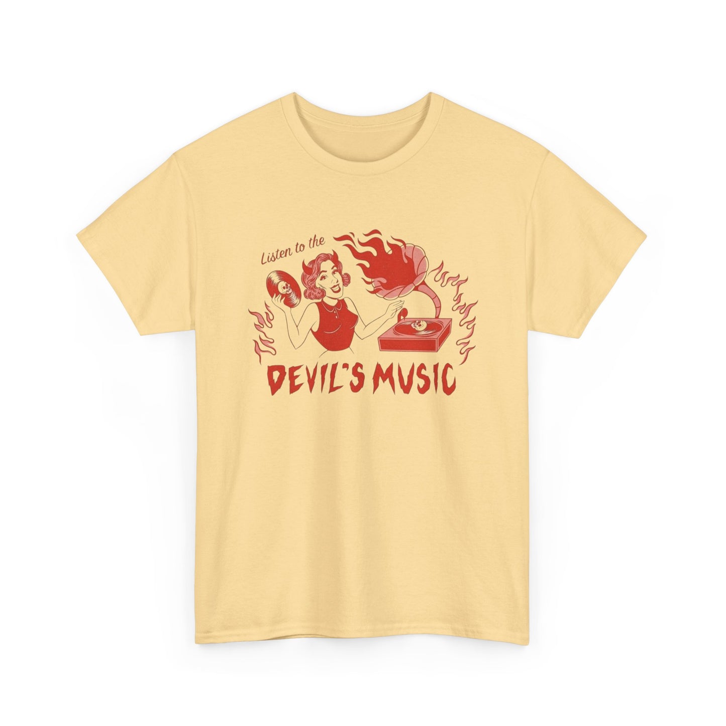Listen To The Devils Music Graphic T Shirt New Adult Unisex Heavy Cotton Tee