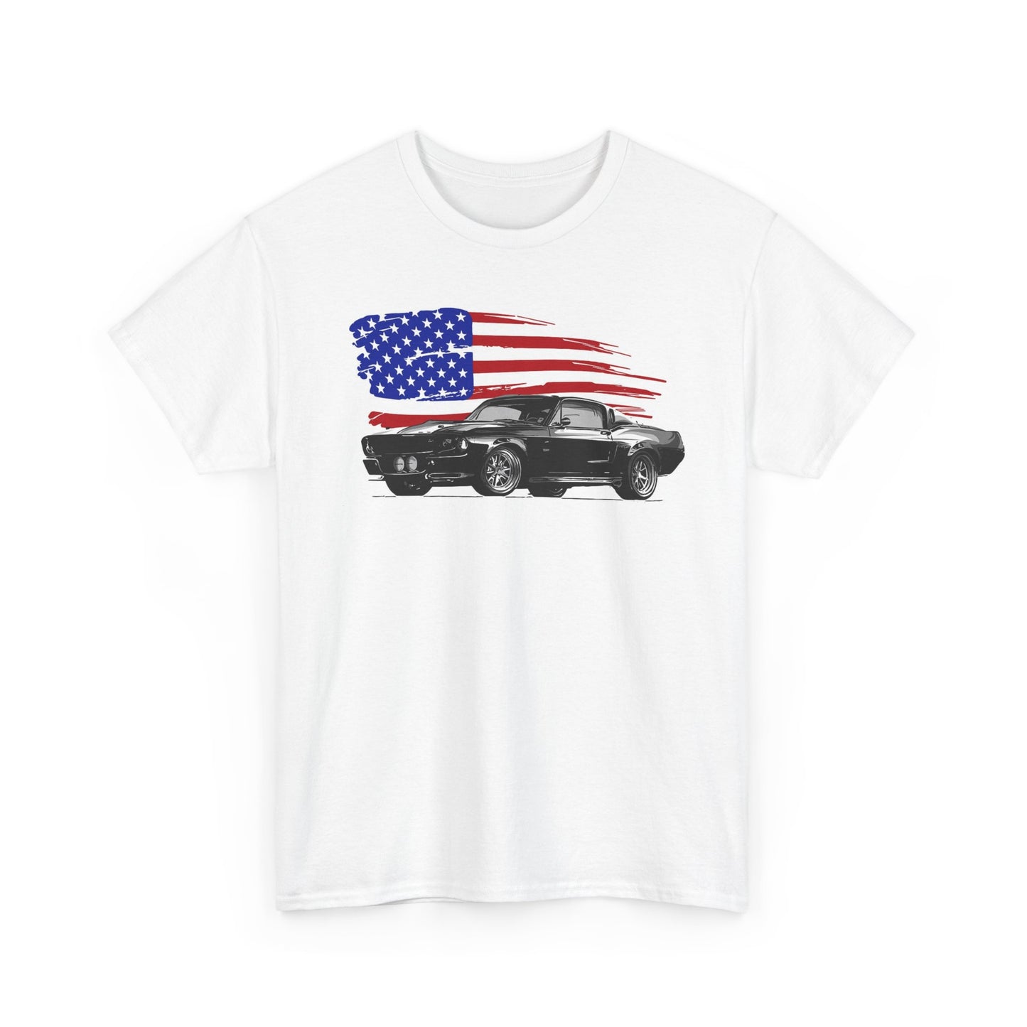 Ford Mustang Shirt Retro Classic Muscle American Flag Unisex Heavy Cotton Tee