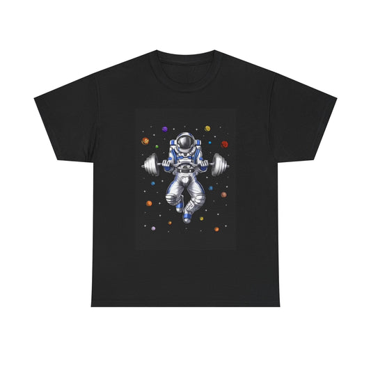 Astronaut Weight Lifting Shirt Funny Space Man Gym Gear Unisex Heavy Cotton Tee