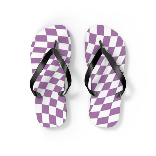 Wavy Checkered Purple Sandals, Beach Shoes, Vacation Flip Flops, Pool Slides