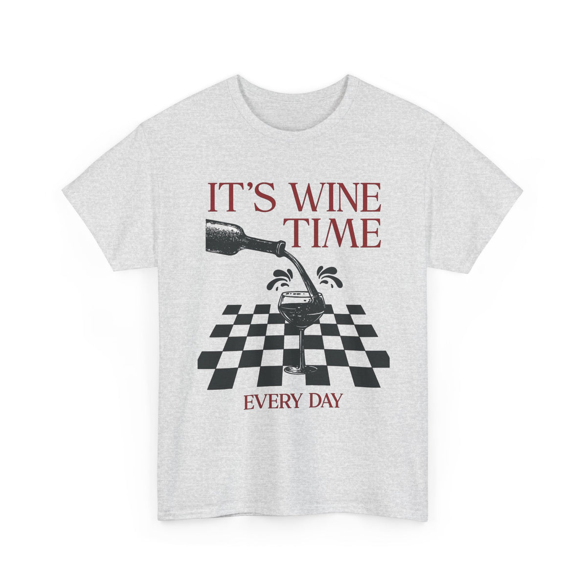 It's Wine Time Every Day T-Shirt, Wine Bottle Chessboard Design Men's Graphic Tee