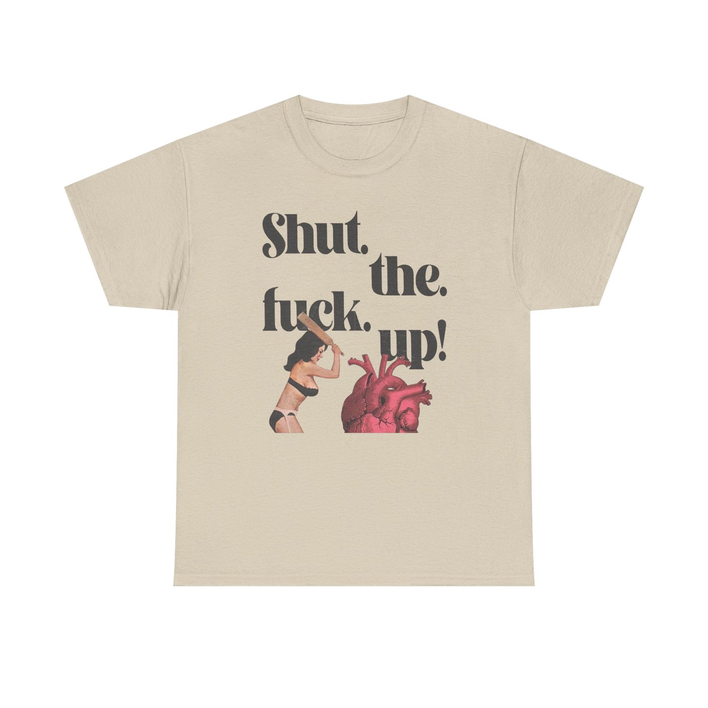 Shut Up Heart Vintage ART Graphic T-Shirt Womens Comfy Cotton Tee NEW