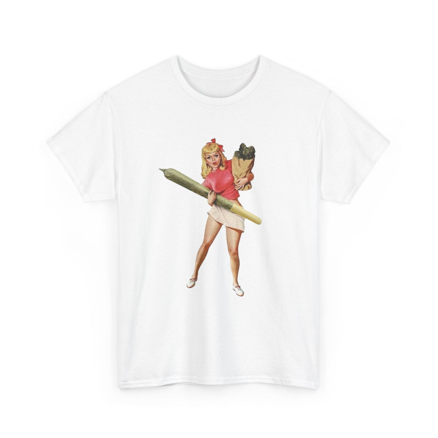Weed And Groceries Model Pinup Graphic T-Shirt Womens Comfy Cotton Tee NEW