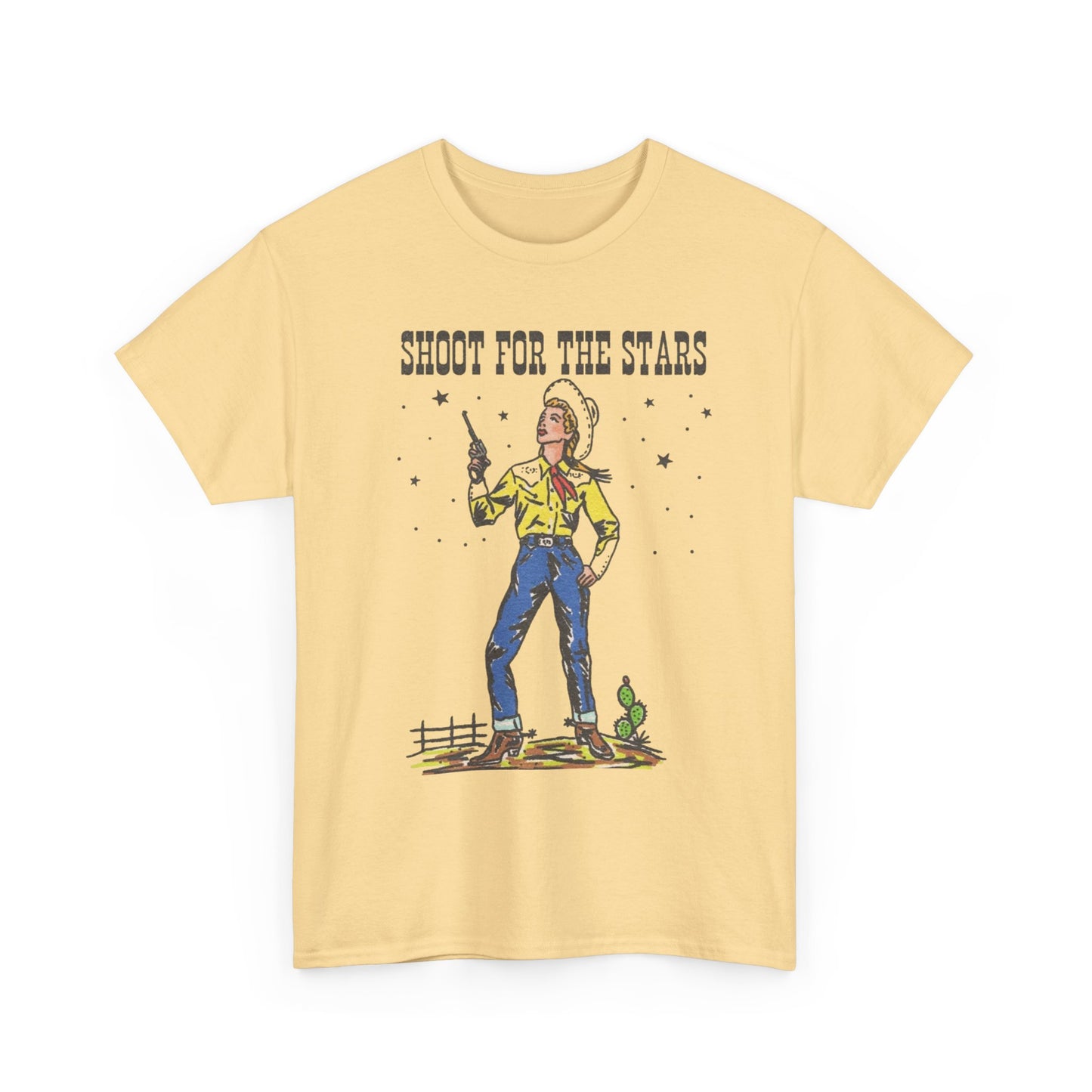 Shoot For The Stars Cowgirl Graphic T Shirt Unisex Heavy Cotton Tee NEW Gift