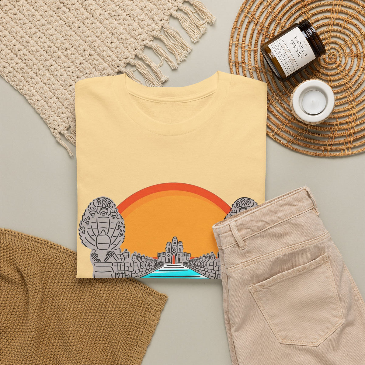 Cambodia Angkor Wat Sunset T-Shirt Men's Graphic Tee Retro