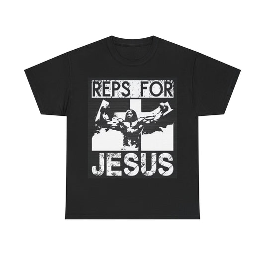 Reps For Jesus Shirt Funny Gym Gear Workout God Gift Unisex Heavy Cotton Tee