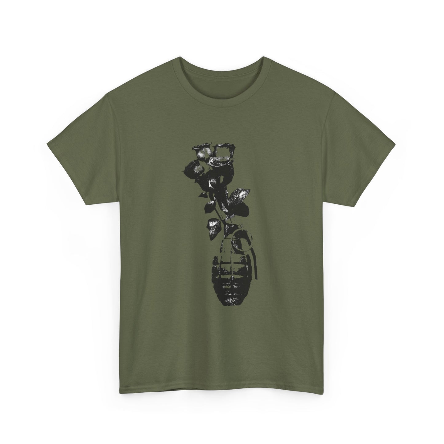 Roses In Grenade Art Painting T Shirt Graphic Unisex Heavy Cotton Tee NEW GIFT