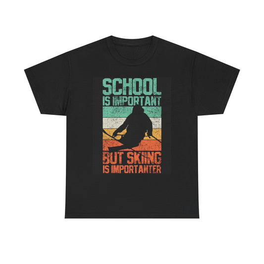 Skiing Graphic T Shirt Retro Funny School Snow Boarding Unisex Heavy Cotton Tee