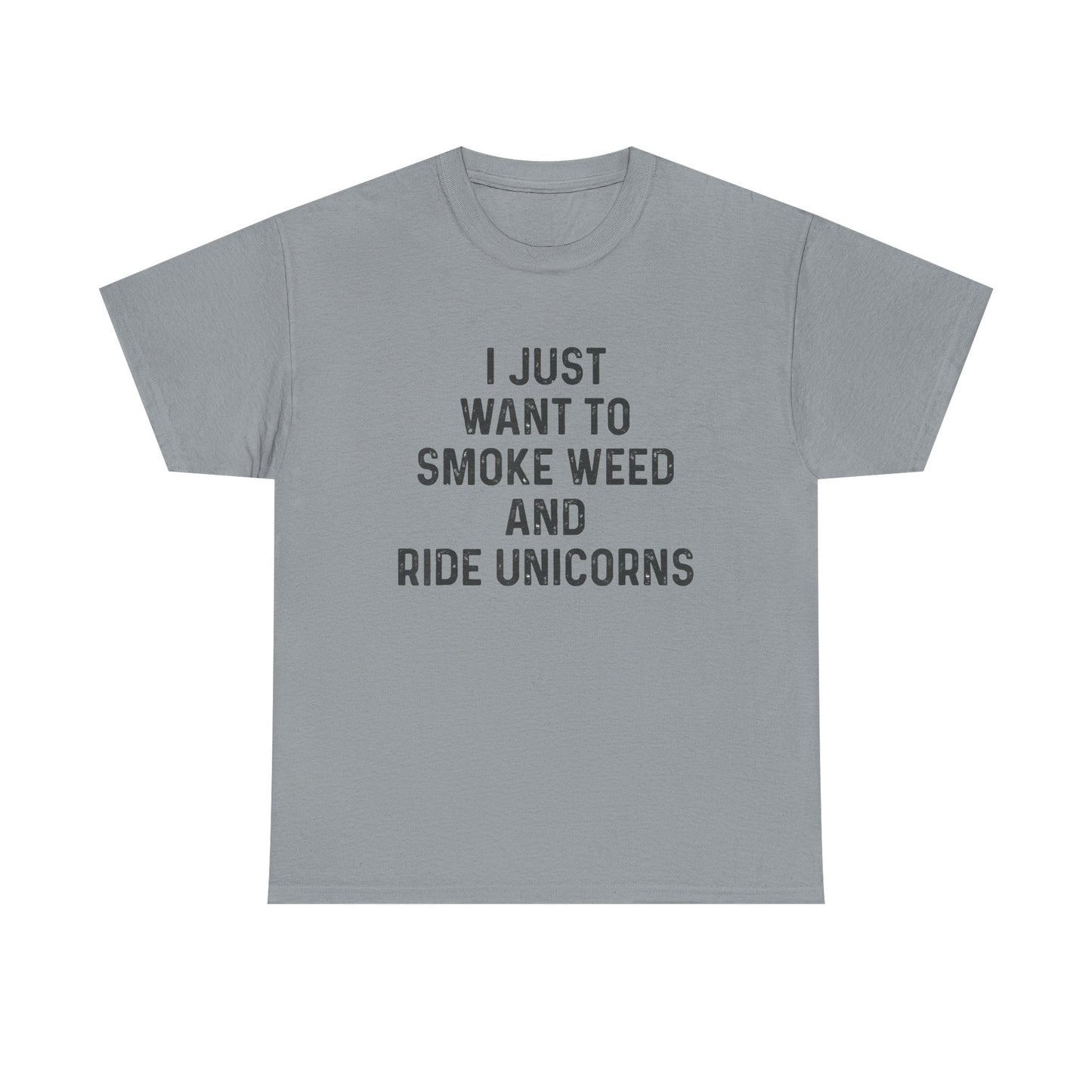 Smoke Weed And Ride Unicorns Funny T-Shirt Unisex Heavy Cotton Tee Gift New