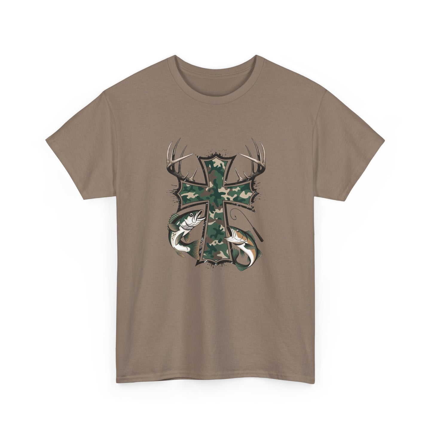 Deer Hunting Cross Graphic T Shirt Unisex Heavy Cotton Tee