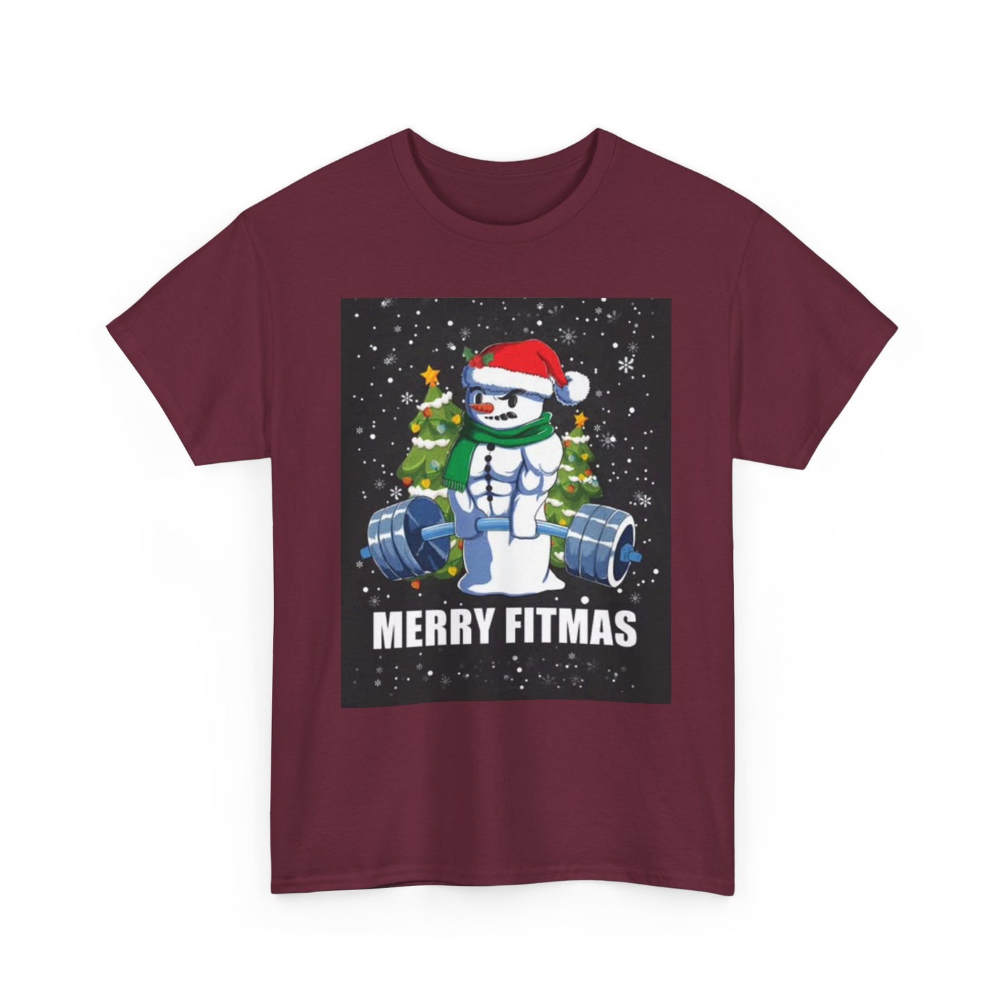 Merry Fitmas Shirt Funny Gym Snowman Christmas Gym Unisex Heavy Cotton Tee