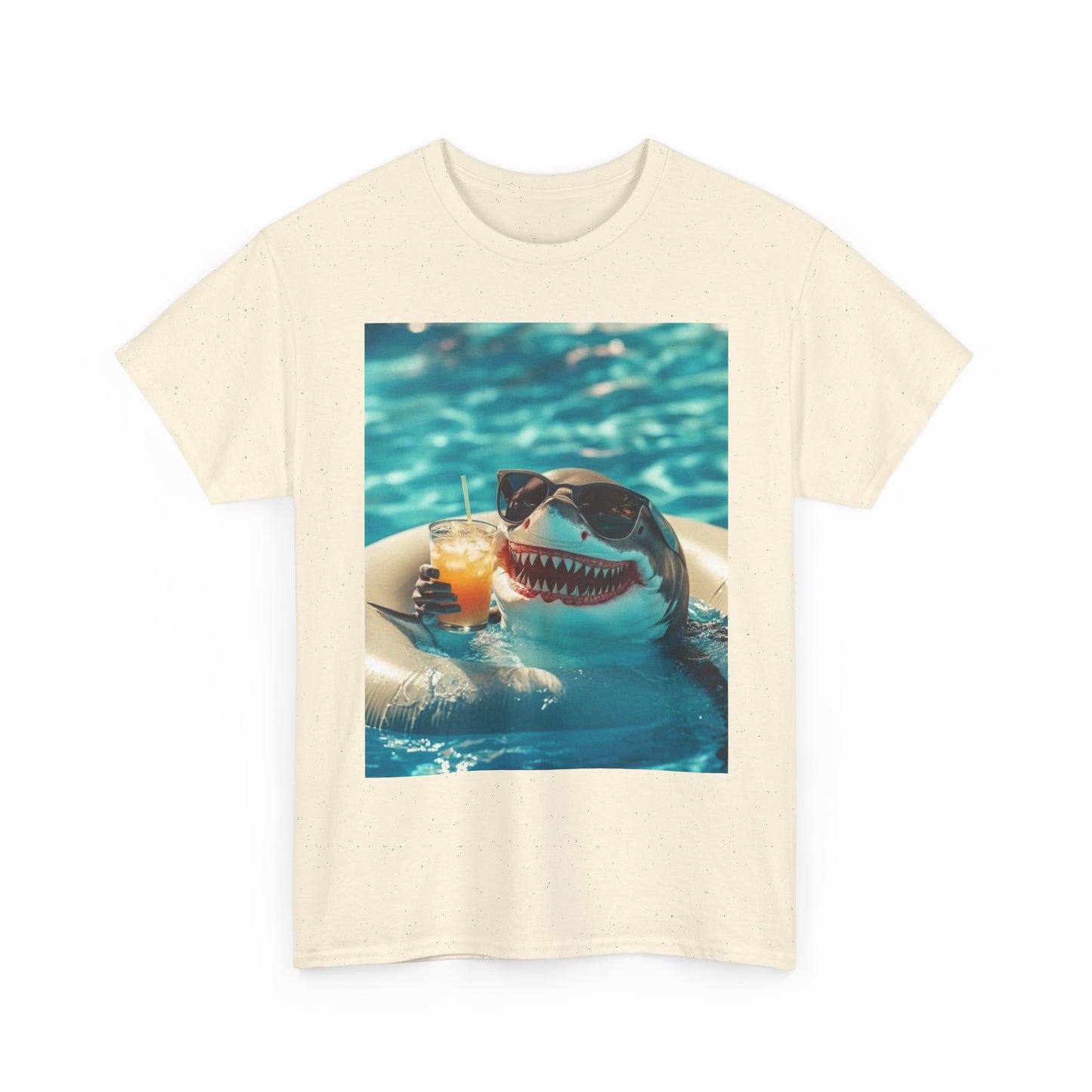 Shark On Vacation Funny Graphic T-Shirt Unisex Heavy Cotton Tee NEW