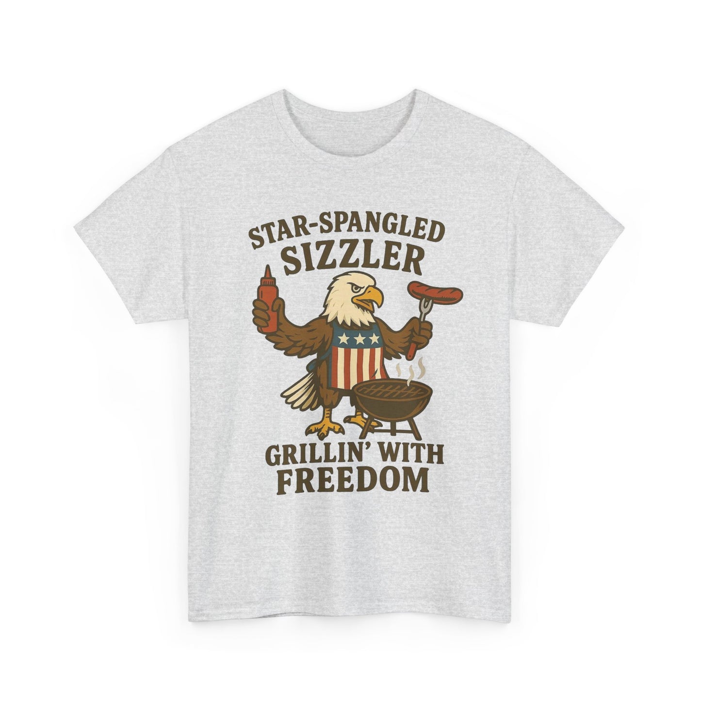 Grilling With Freedom American Flag T Shirt USA Bald Eagle Unisex Heavy Cotton