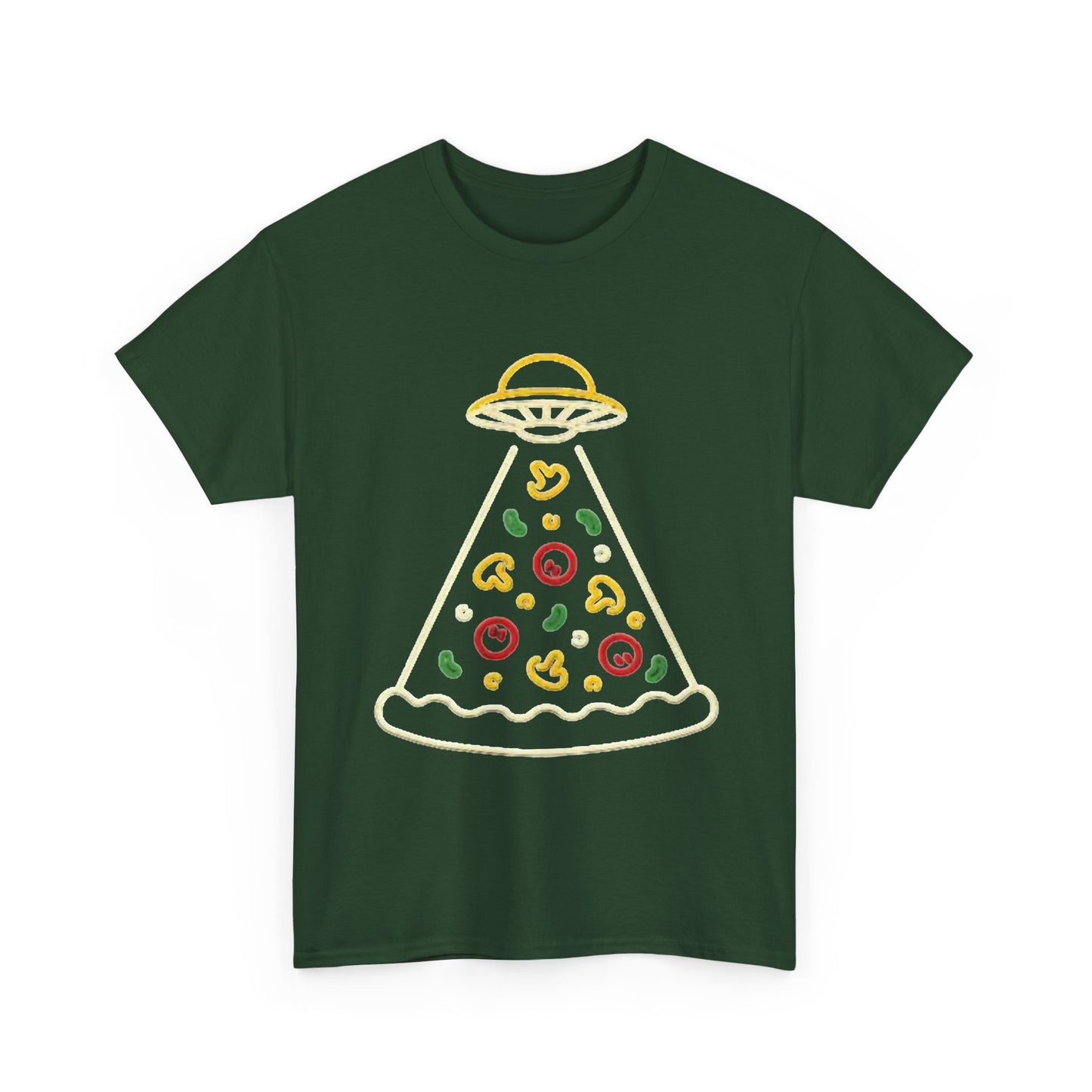 Space Pizza Shirt Funny Aliens One Bite Pizza Graphic Unisex Heavy Cotton Tee