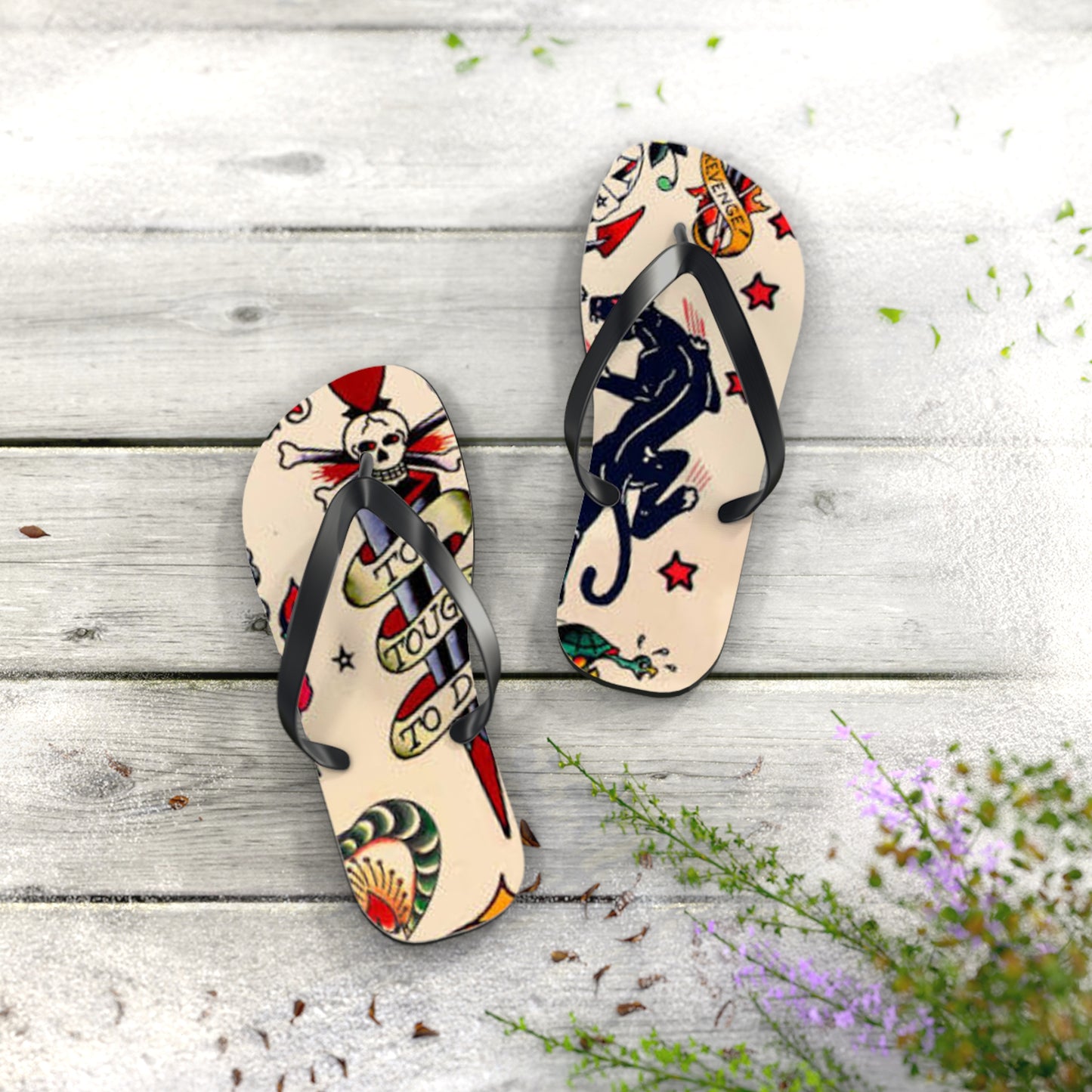 Sailor Jerry Tattoos Sandals, Beach Shoes, Vacation Flip Flops, Pool Slides