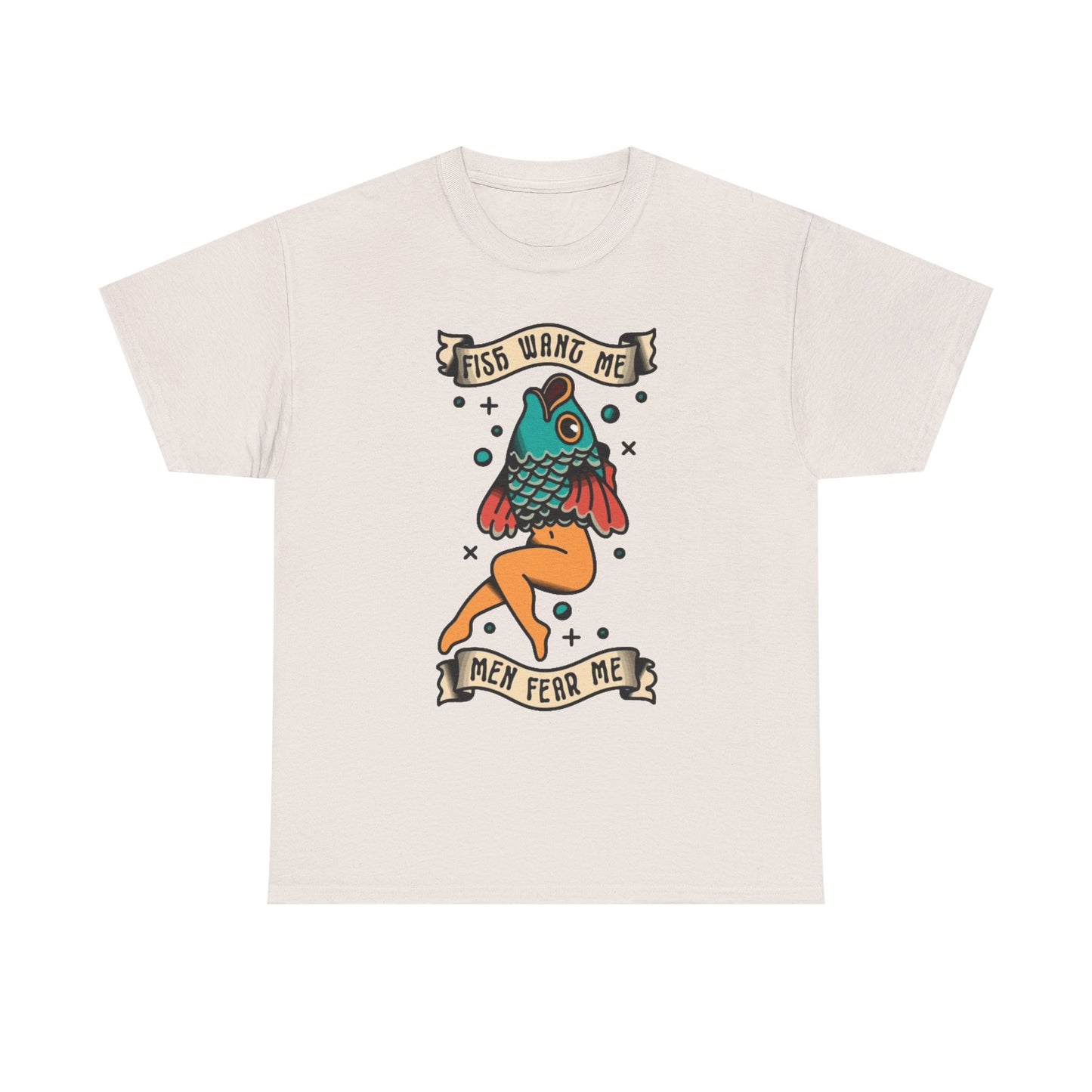 Sailor Jerry Fish T Shirt Funny Fear Tattoo Art Graphic Unisex Heavy Cotton Tee