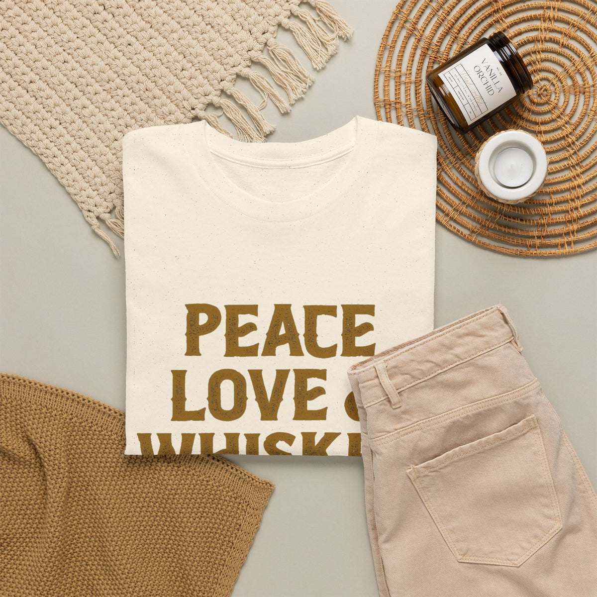 Peace Love And Whiskey Graphic T Shirt Men's Classic Heavy Cotton Tee