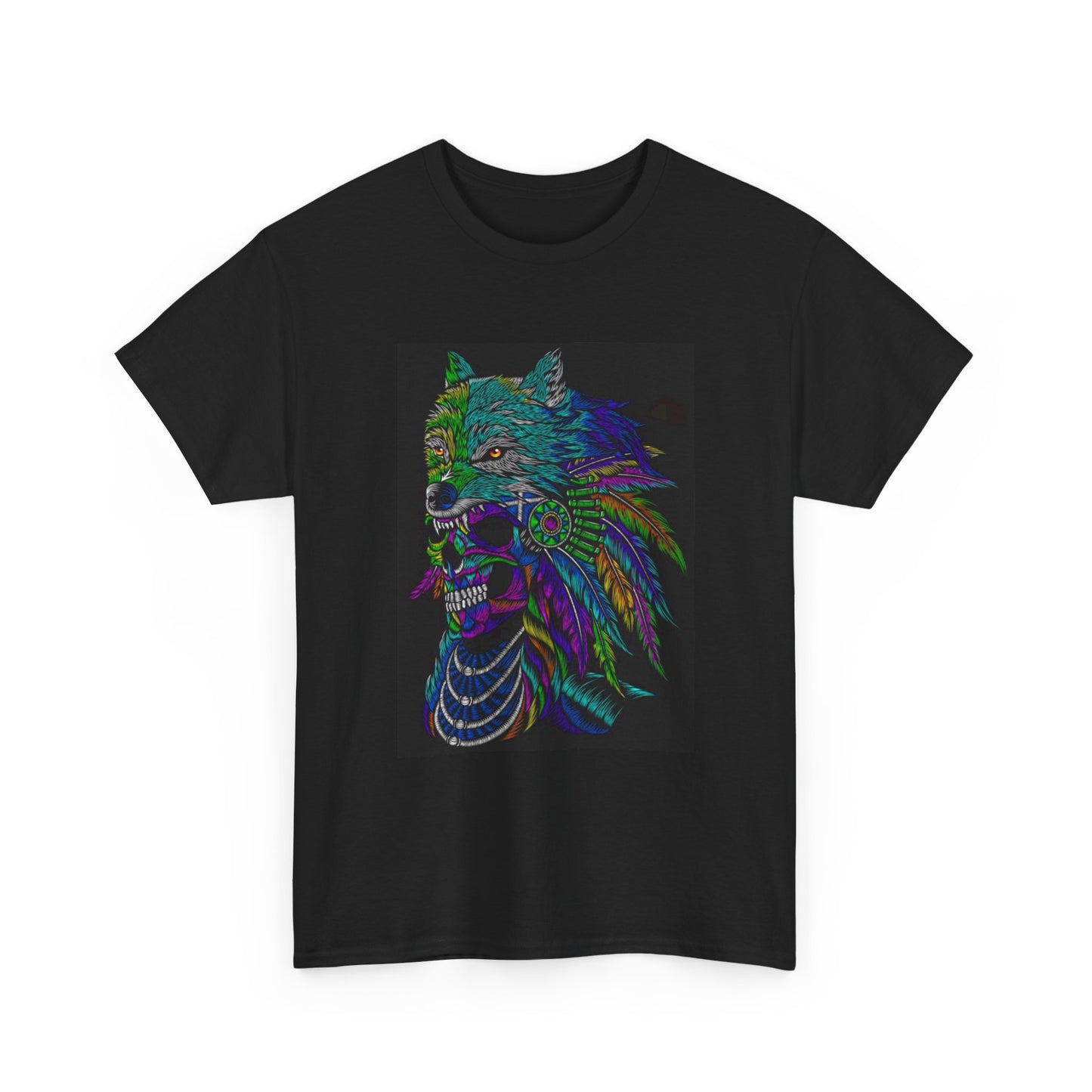 Native American Indian Tshirt Wolf Headdress Pride New Unisex Heavy Cotton Tee