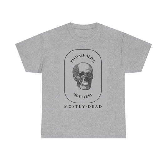 Half Dead Graphic T Shirt Funny Skull Vintage Unisex Heavy Cotton Tee