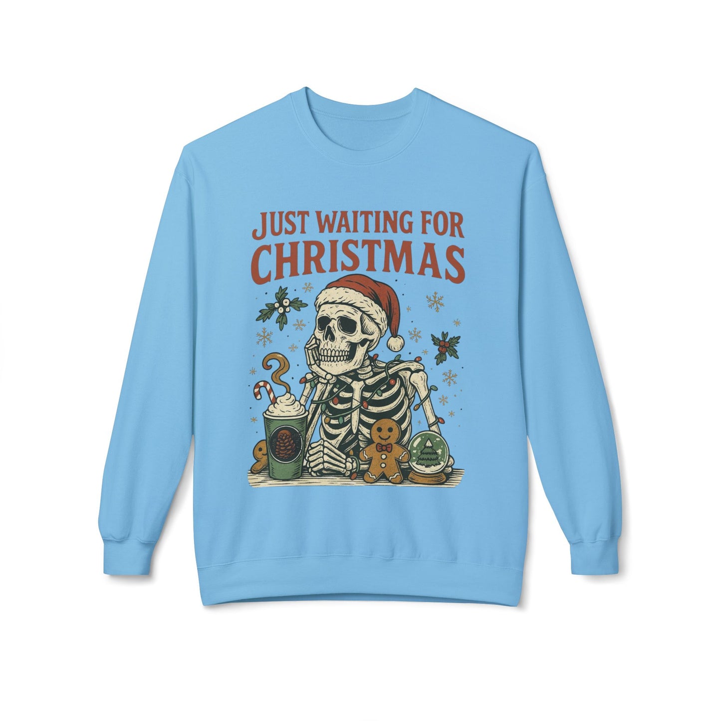 Just Waiting For Christmas Sweater Funny NEW Unisex Fleece Crewneck Sweatshirt