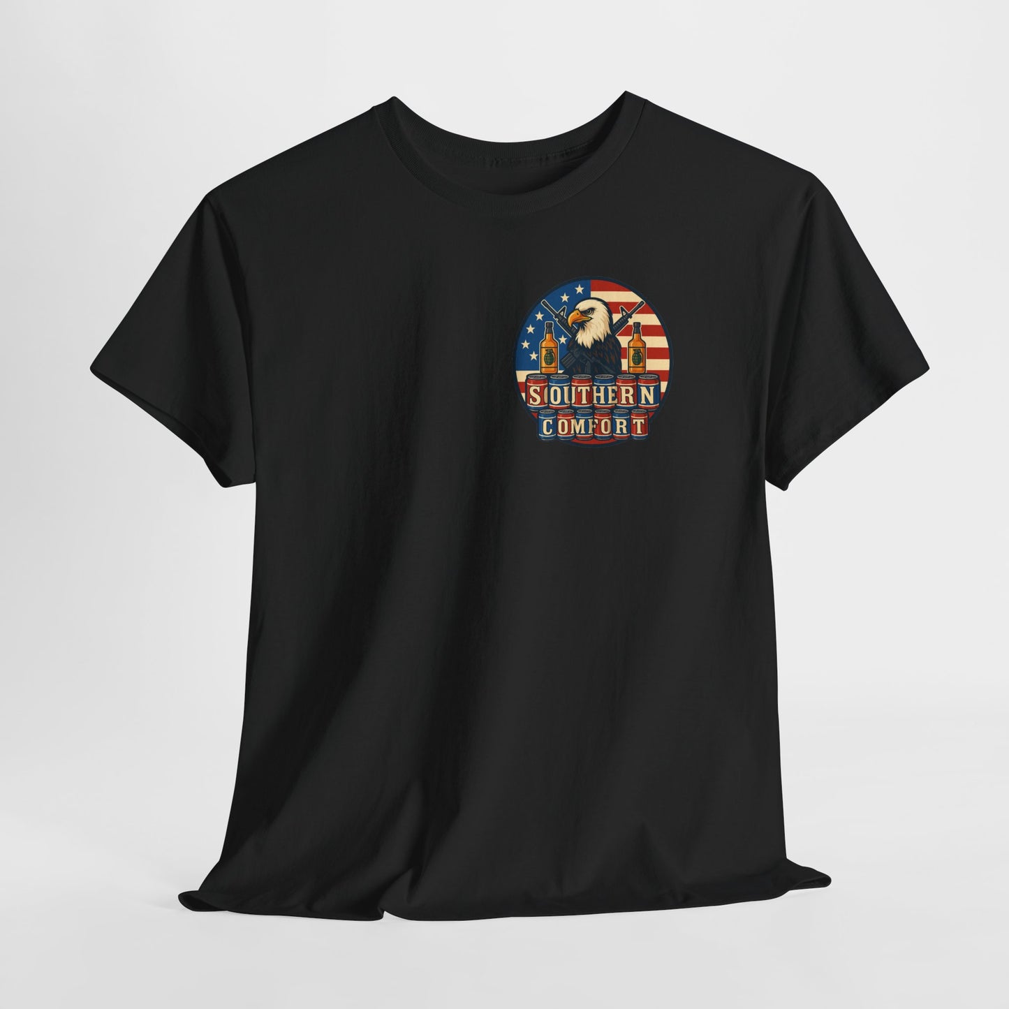 Southern Comfort Graphic T Shirt American Flag-USA-Bald Eagle-Beers-Guns-Whiskey