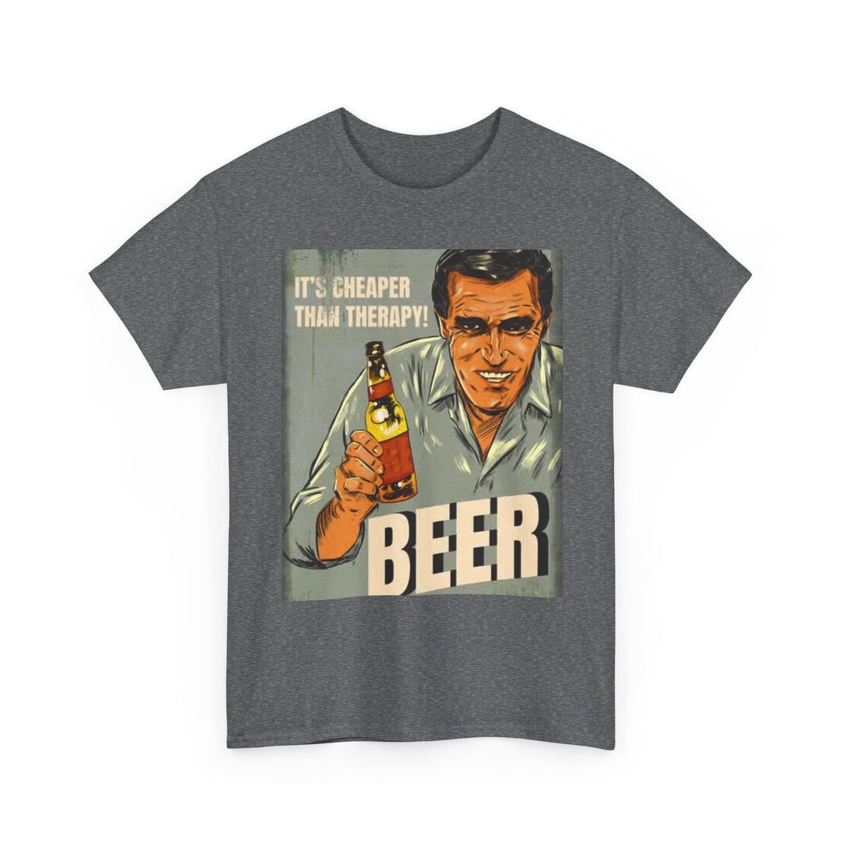 Beer Cheaper Than Therapy Graphic T Shirt Funny Vintage Unisex Heavy Cotton Tee
