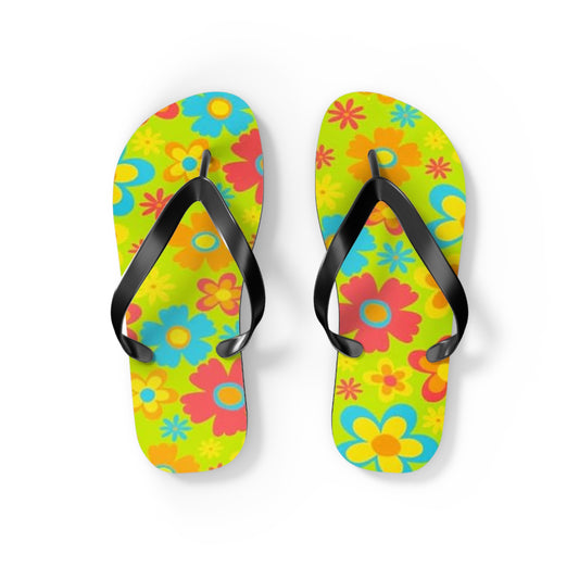 Waves And Sun Sandals Groovy Flowers Summer Flip Flops Slides BRAND NEW