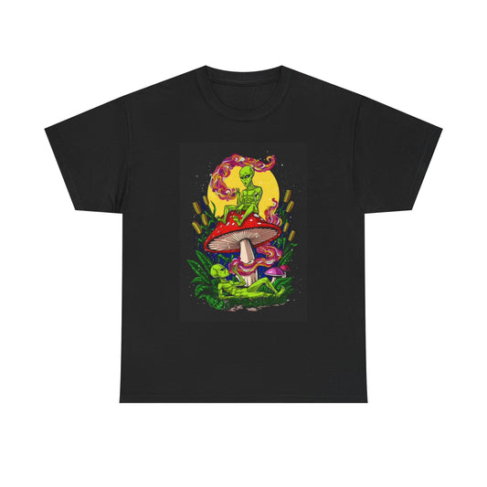 Alien Mushroom Trip Graphic T Shirt Funny Weed Unisex Heavy Cotton Tee