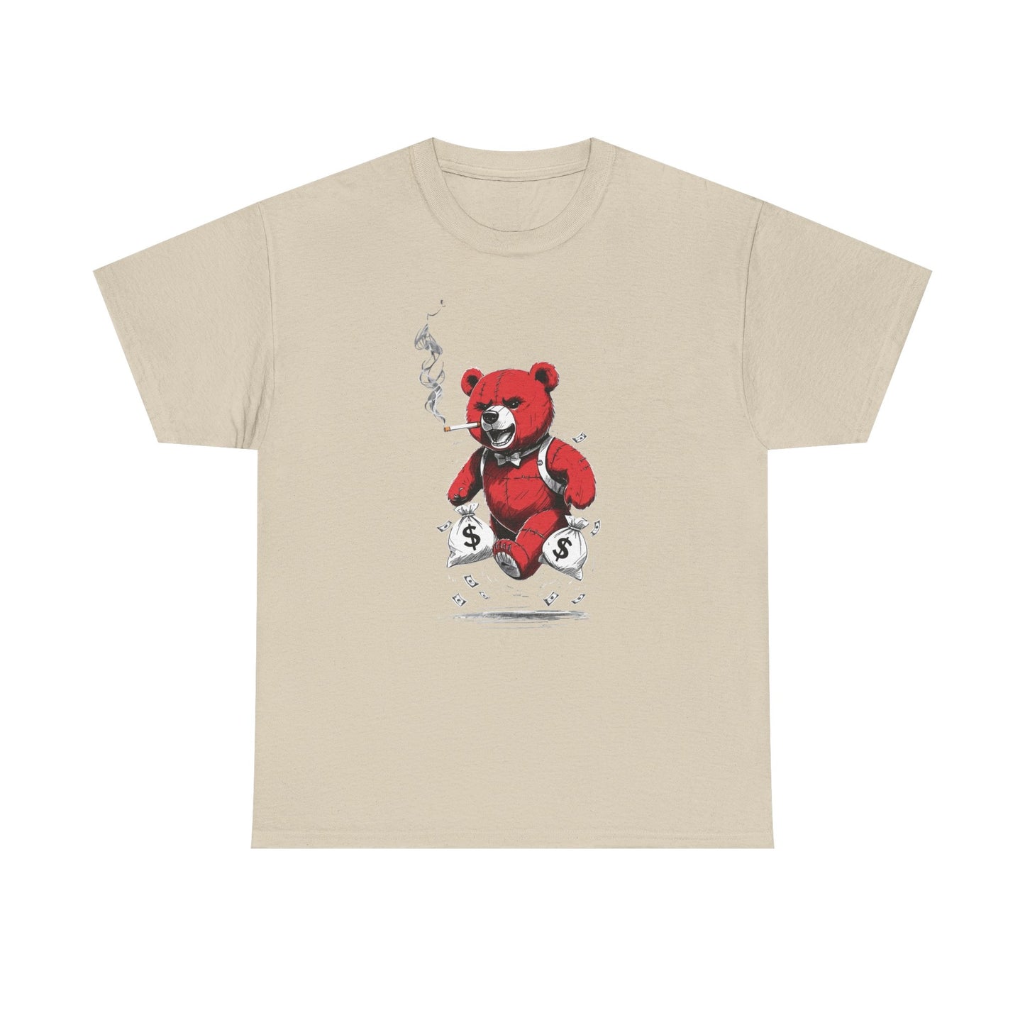 Money Bags Teddy Bear Smoking Graphic T Shirt NEW Unisex Heavy Cotton Tee