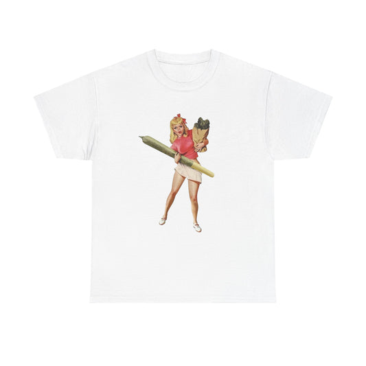Weed And Groceries Model Pinup Graphic T-Shirt Womens Comfy Cotton Tee NEW