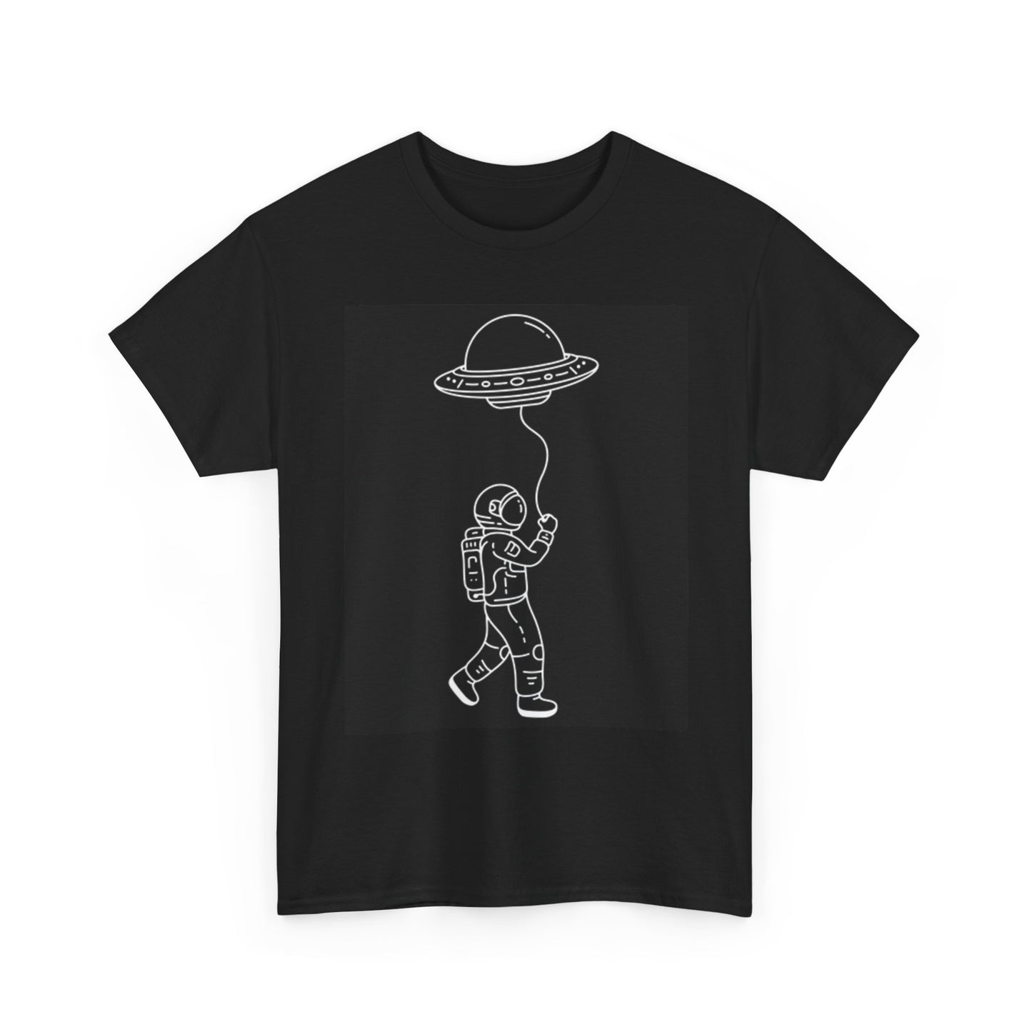 Astronaut Walking Aliens Funny Graphic T Shirt Unisex Heavy Cotton Tee