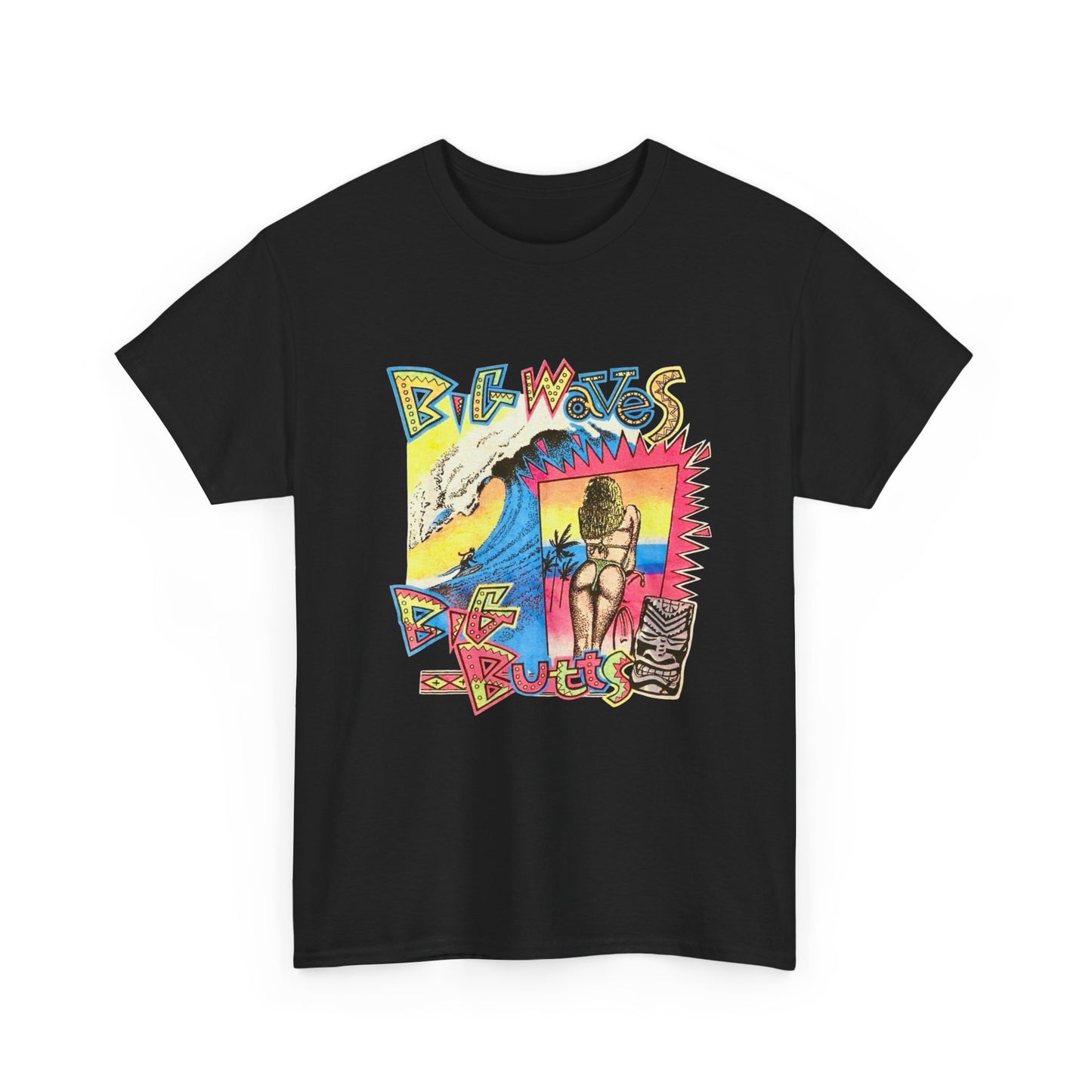 Big Waves Big Asses Vintage Surfing Graphic T Shirt NEW Unisex Heavy Cotton Tee