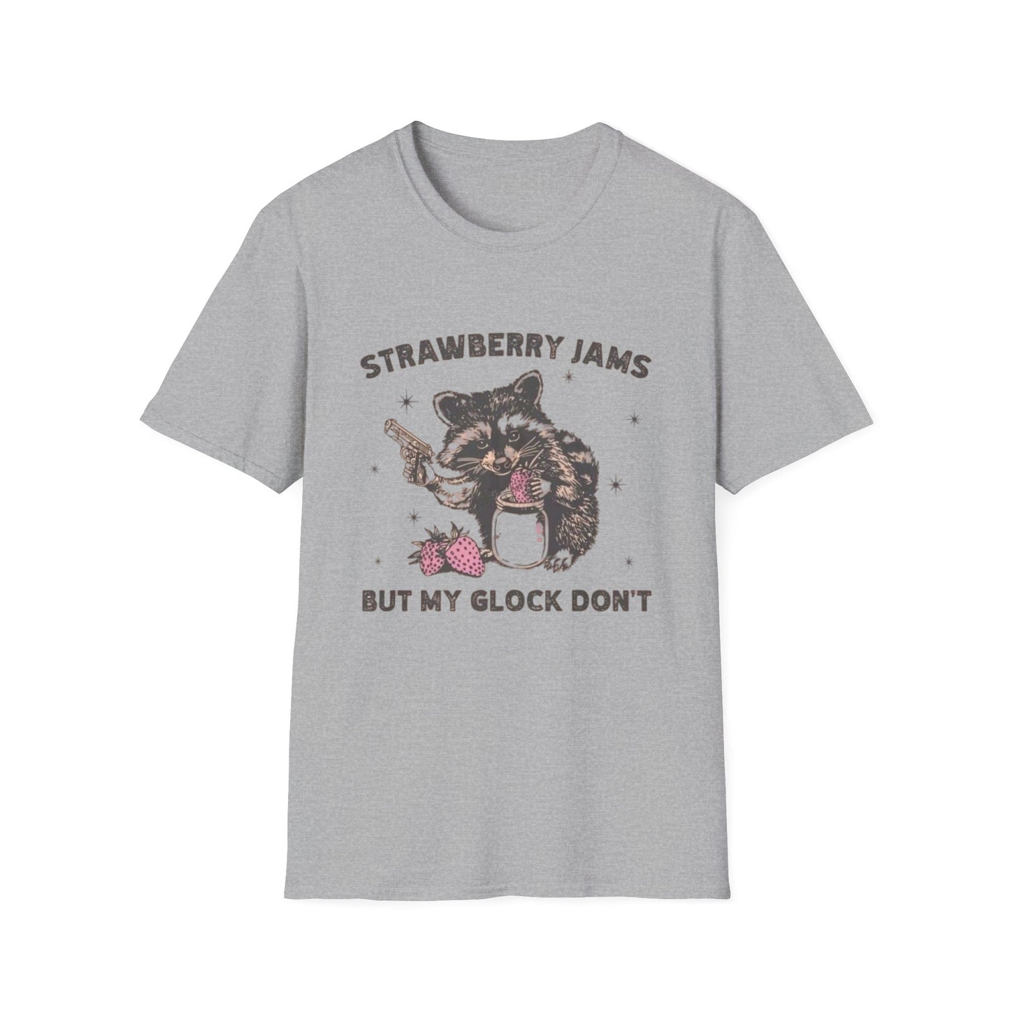 Strawberry Jams But My Glock Dont Graphic T Shirt Funny Joke Unisex Softstyle