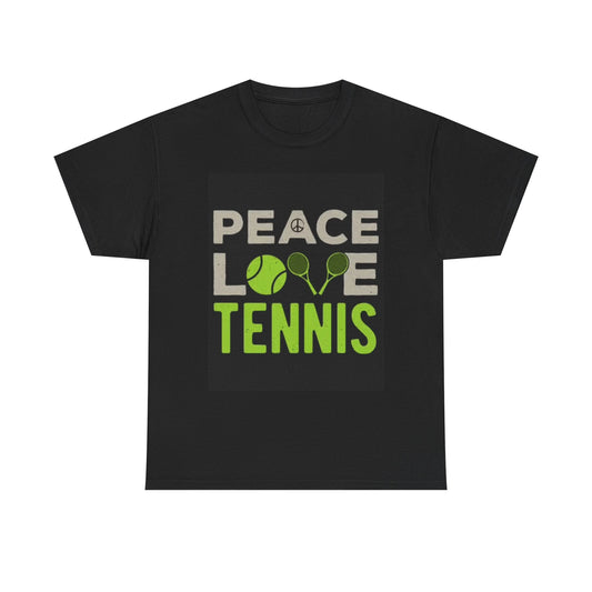 Peace Love Tennis Graphic T Shirt Funny Gift Unisex Heavy Cotton Tee