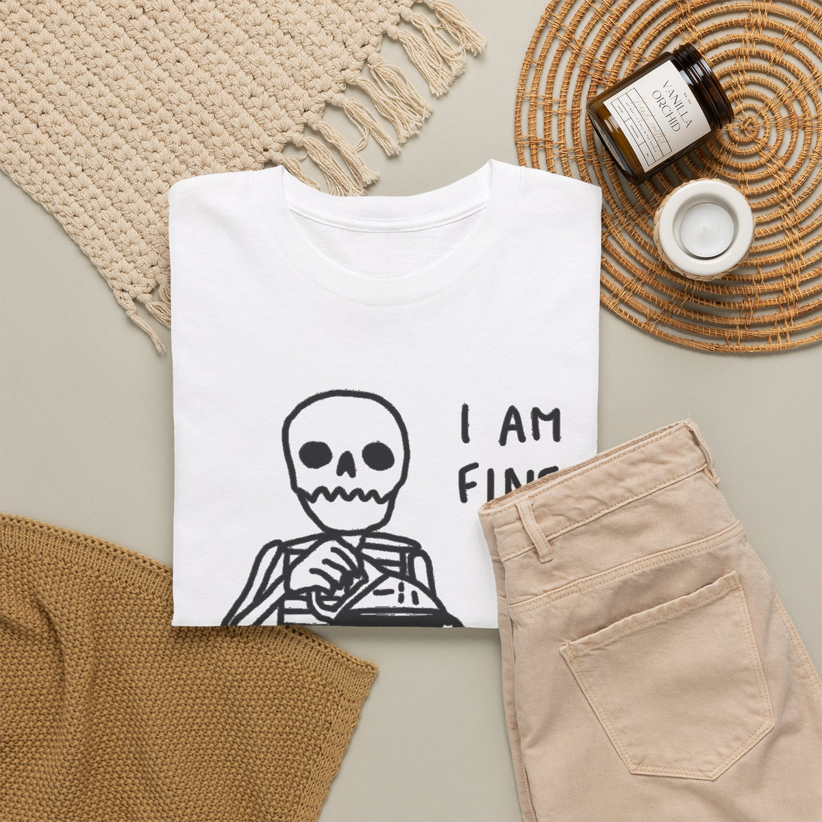 Skeleton I Am Fine Graphic T-Shirt Men's Tee Funny