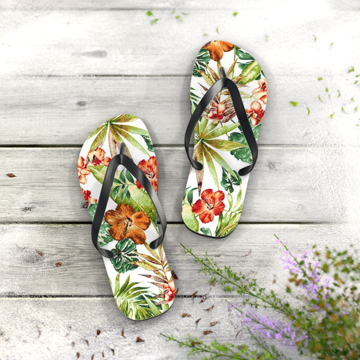Waves And Sun Sandals Tropical Graphic Summer Flip Flops Slides BRAND NEW